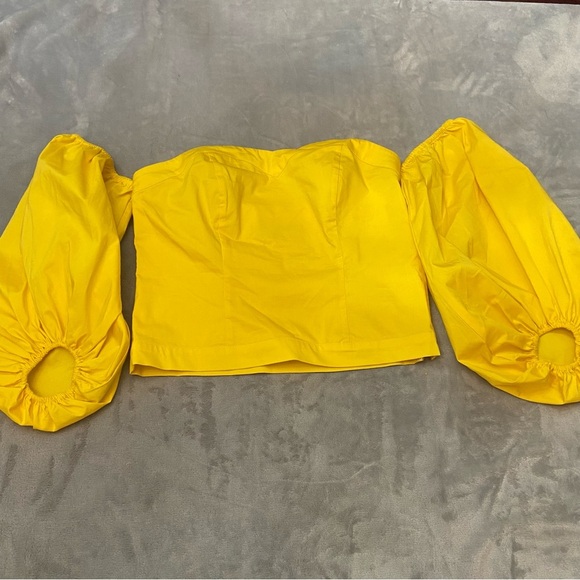 New York & Co Yellow Off The Shoulder Puff Sleeve Crop Top - 3287 - Picture 2 of 9